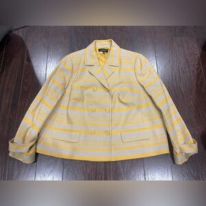 Talbots Women Career Striped Buttoned Blazer Mustard Taupe Size 16 Petite NEW